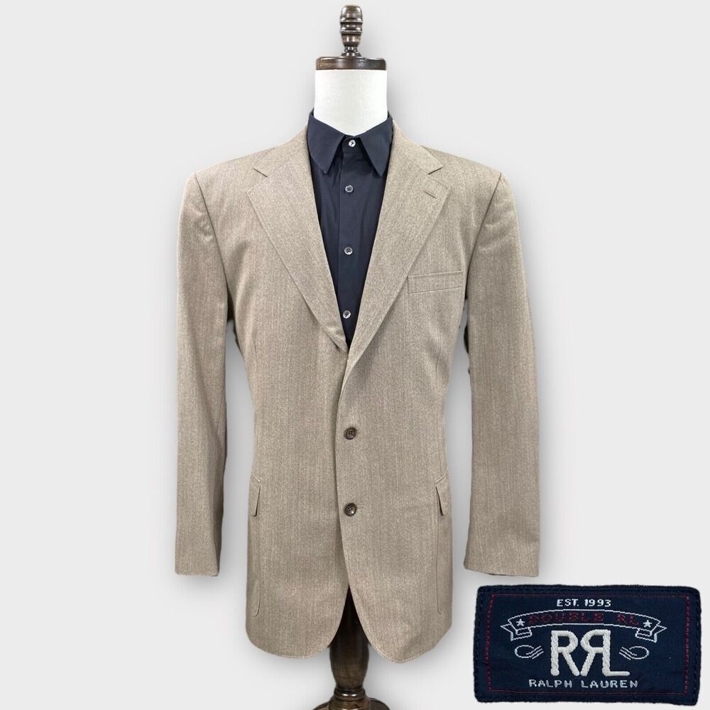 RRL Ralph Lauren Blazer Mens 46L Tan Melange Handmade in Italy Wool Sport Jacket